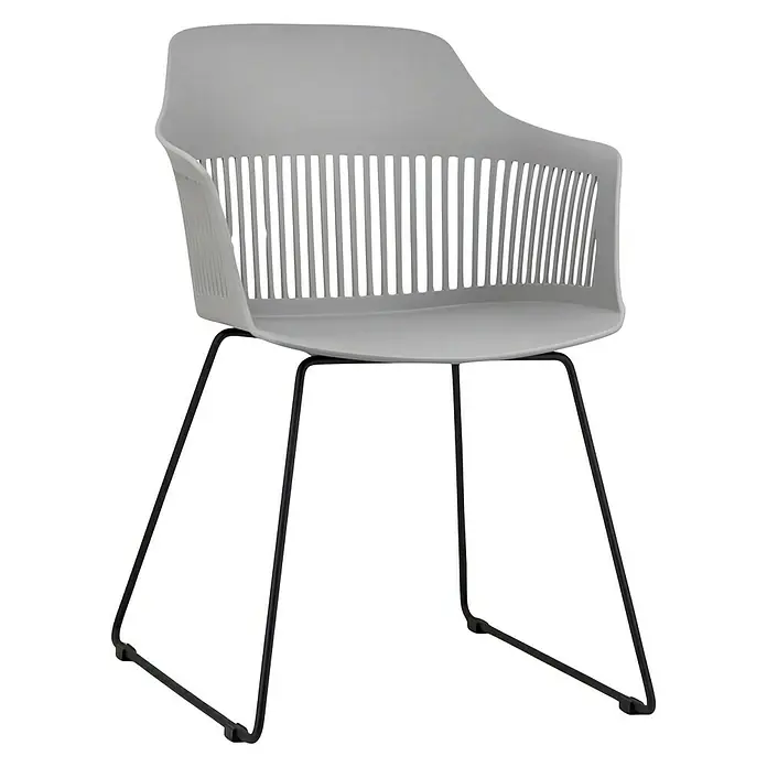 Gartenmöbel-Set Annika - 7 -tlg., Holz, Anthrazit/Schwarz/Flint Grey - Moderner grauer Stuhl mit Armlehne und schwarzem Metallgestell. Perfekt für Esszimmer oder Büro.