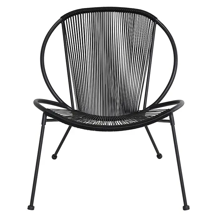 Gartensessel String - Metall, Schwarz, B x T x H: 62 x 73 x 77 cm - Schwarzer Rattansessel mit einzigartigem Design und vier Beinen für den Innen- und Außenbereich.