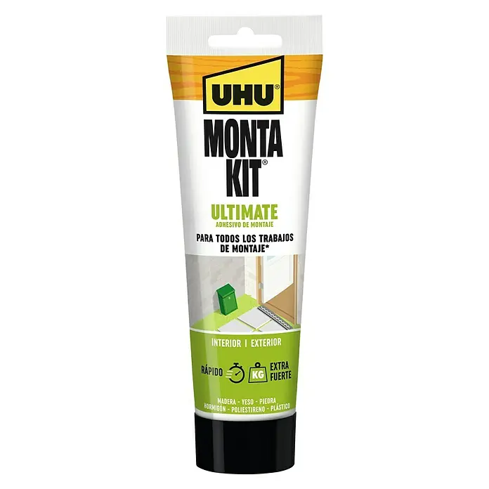 UHU Adhesivo para montaje Ultimate - 165 g - Tubo de adhesivo de montaje UHU Monta Kit Ultimate. Este adhesivo es ideal para áreas interiores y exteriores y es adecuado para muchos materiales.