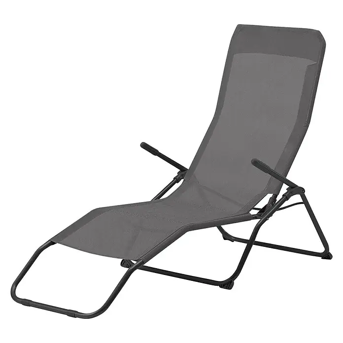 Gartenliege - B x T: 141 x 60 cm, Metall, Dark Grey - Grauer verstellbarer Liegestuhl mit Armlehnen für entspannte Stunden im Garten oder auf der Terrasse. Praktisch und leicht zu verstauen.