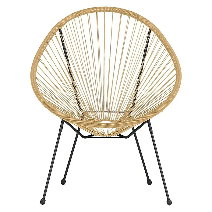 Gartensessel Relax - Stahl, Natur, B x T x H: 76 x 73 x 89 cm - Ein moderner Acapulco-Stuhl mit beigefarbenem Korpus und schwarzem Metallgestell, ideal für stilvolle Entspannung.