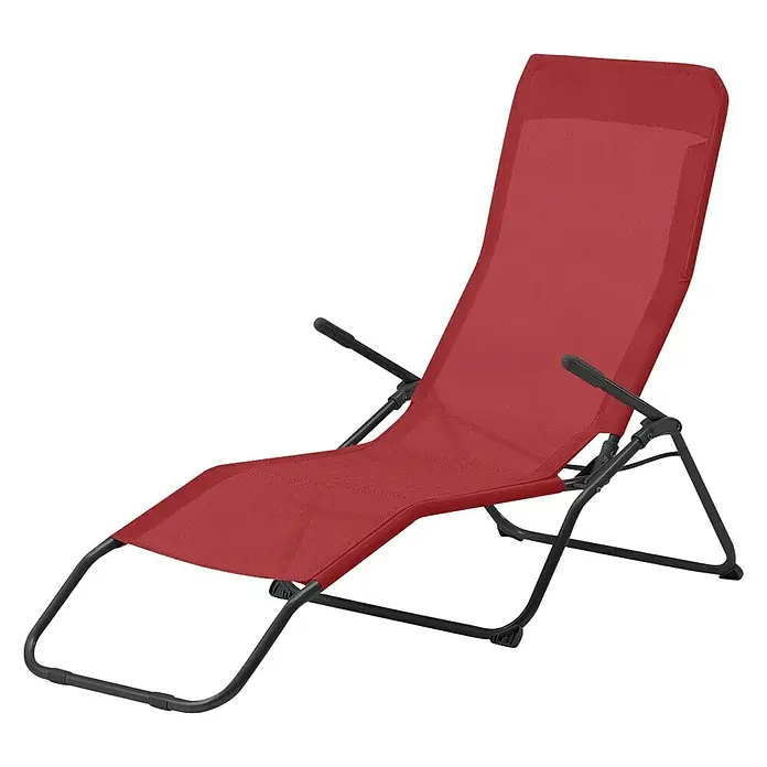 Gartenliege - B x T: 141 x 60 cm, Metall, Dahlia Red - Rote Sonnenliege mit schwarzem Rahmen, perfekt zum Entspannen im Garten oder am Pool. Die Liege ist leicht und einfach zu transportieren.