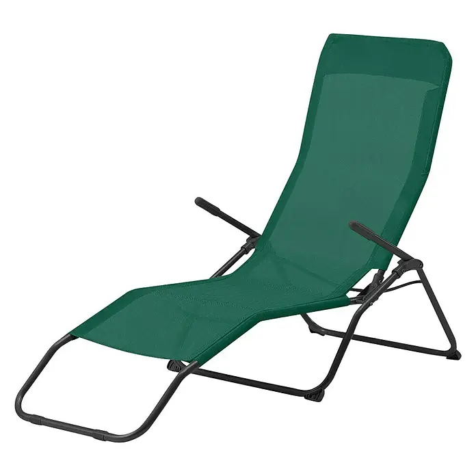 Gartenliege - Metall, Hunter Green - Grüner Liegestuhl mit schwarzem Metallgestell. Ideal zum Entspannen im Garten oder am Pool, komfortabel und stilvoll.