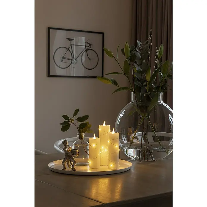 Konstsmide LED-Echtwachskerze - Ø x H: 5 x 12,7 cm, Creme - Dekorative LED-Kerzen mit warmweißem Licht und filigraner Drahtdeko. Stimmungsvolle Beleuchtung für Ihr Zuhause.
