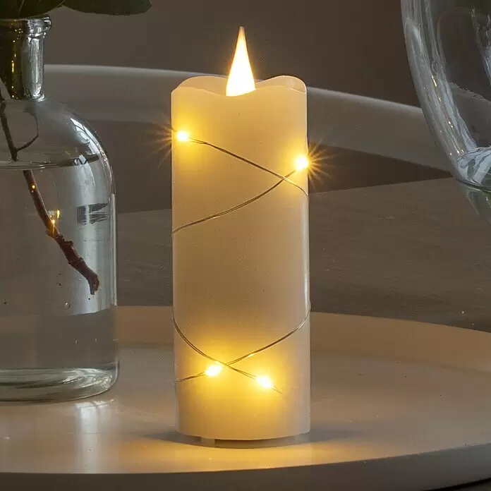 Konstsmide LED-Echtwachskerze - Ø x H: 5 x 12,7 cm, Creme - Bildausschnitt
