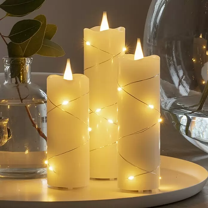 Konstsmide LED-Echtwachskerze - Ø x H: 5 x 12,7 cm, Creme - Bildausschnitt