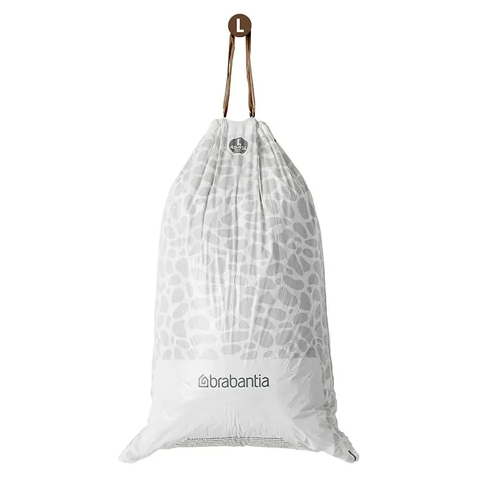 Brabantia Bolsas de basura PerfectFit - 40 l, 20 ud. - Bolsa de basura Brabantia, talla L, con un sutil estampado y un práctico cordón para cerrar y transportar fácilmente.