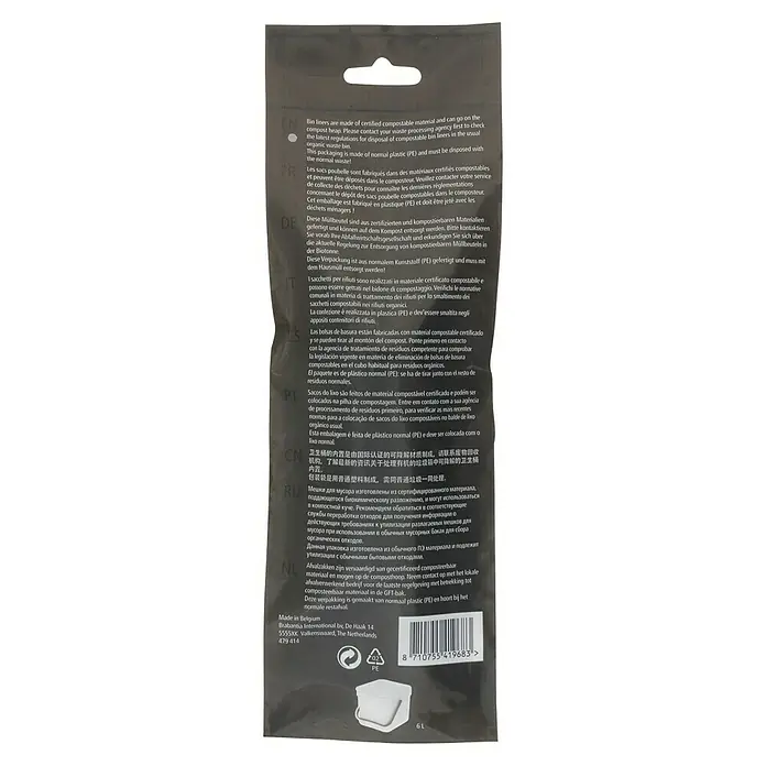 Brabantia Bolsas de basura Biodegradables - 6 l, 10 ud., Verde - Embalaje para bolsas de basura compostables. Fabricado con material compostable certificado y plástico normal.