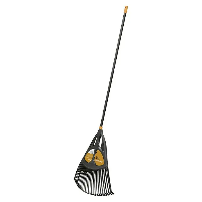 Fiskars Solid Laubbesen XL - Arbeitsbreite: 65 cm, Anzahl Zinken: 27, Langstiel - Schwarzer Fiskars Laubbesen mit gelben Akzenten, ideal für die Gartenarbeit und zum Zusammenkehren von Laub und Gartenabfällen.