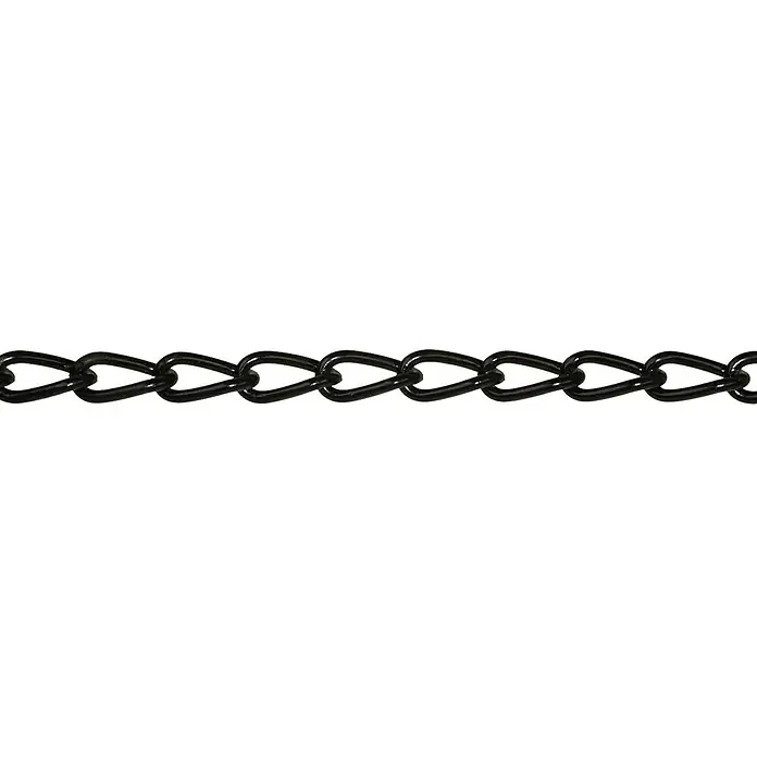 Stabilit Panzerkette Meterware - 2 mm, Stahl, Schwarz beschichtet - Nahaufnahme einer schwarzen Kette, die robust und langlebig erscheint. Ideal für modische Accessoires oder industrielle Anwendungen.
