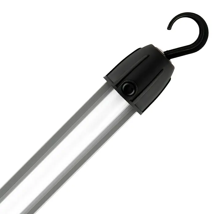 REV LED-Arbeitsleuchte - L x B x H: 4 x 4,2 x 48,8 cm, 400 lm, Lichtfarbe: Tageslichtweiß, Netzbetrieben, IP20 - Detailaufnahme einer LED-Arbeitsleuchte mit Haken, ideal für Werkstatt und Garage. Robust und hell für präzise Arbeiten.