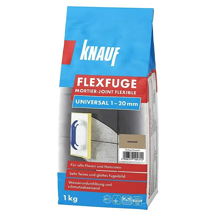 Knauf Flexfuge Universal - Caramel, 1 kg - Knauf Flexfuge Universal 1-20 mm, ein flexibler Mörtel für Fliesen und Naturstein, 1 kg, Farbe Karamell. Ideal für feine, glatte Fugen.