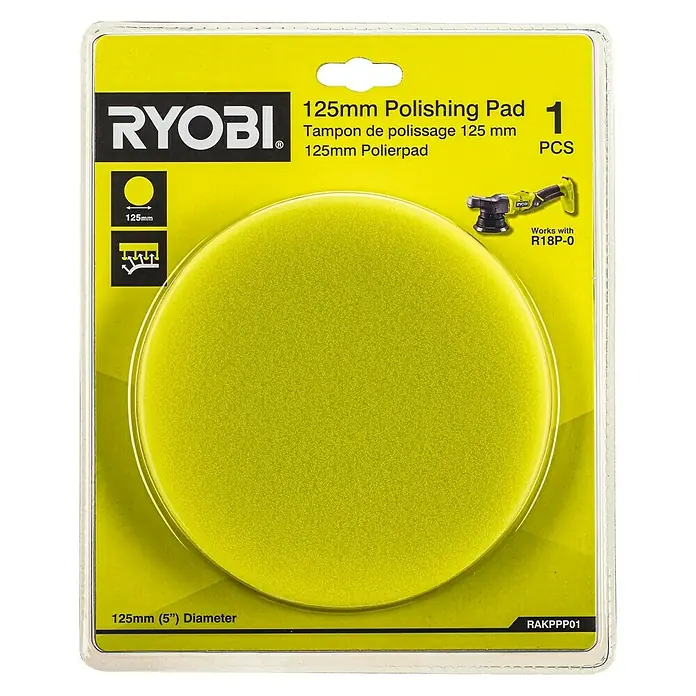 Ryobi Polierpad Light - Durchmesser: 125 mm, Gelb - Bild eines Ryobi 125mm Polierpads, ideal zum Polieren von Oberflächen. Ein praktisches Zubehör für Poliermaschinen.