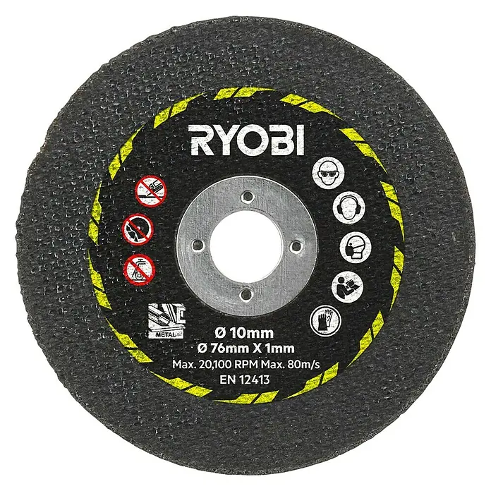 Ryobi Trennscheiben-Set RAKCOT03 - 3 -tlg. - RYOBI Trennscheibe für Metall, Durchmesser 76mm, Bohrung 10mm, max. 20.100 U/min, für sicheres und effizientes Schneiden von Metall.