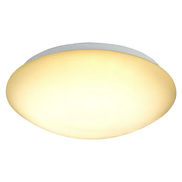 Tween Light Plafón LED Eco - 11,5 W, Ø x Al: 260 mm x 8,5 cm, Blanco, RGB - Primer plano de una moderna lámpara de techo redonda con un cálido resplandor sobre un fondo negro.
