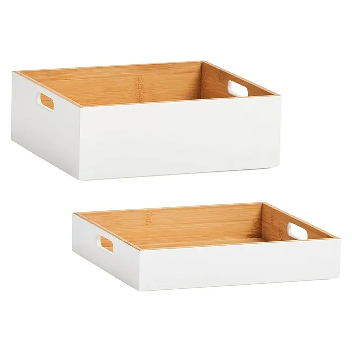 Zeller Present Holzkiste - L x B x H: 30 x 27 x 6 cm, Weiß, Holz - Zwei weiße Bambuskörbe mit praktischen Griffen, ideal zur Aufbewahrung von Gegenständen und zur Organisation des Hauses. Schlichtes und stilvolles Design.
