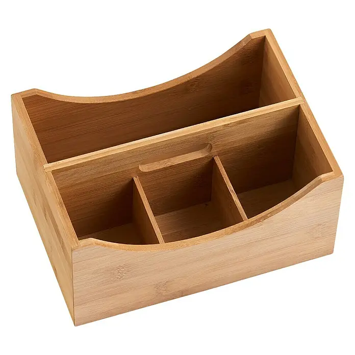Zeller Present HolzkisteL x B x H: 25 x 18 x 12 cm, Braun, Bambus - Holz Organizer mit verschiedenen Fächern zur Aufbewahrung von Utensilien, ideal für Büro oder Zuhause.