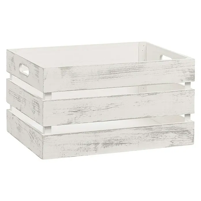Zeller Present Holzkiste - L x B x H: 39 x 29 x 21 cm, Weiß - Eine rustikale, weiß gewischte Holzkiste mit Griffen, ideal für Lagerung und Dekoration.