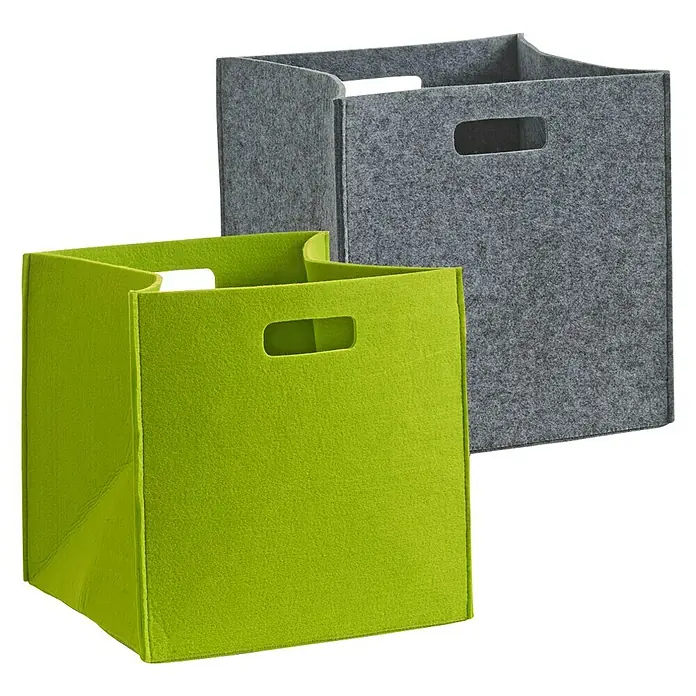 Zeller Present Allzweck-Korb eckig, grau - L x B x H: 320 x 320 x 320 mm - Zwei Filzboxen, eine in Grün und die andere in Grau, beide mit Griffaussparungen, bieten stilvolle Aufbewahrungslösungen.