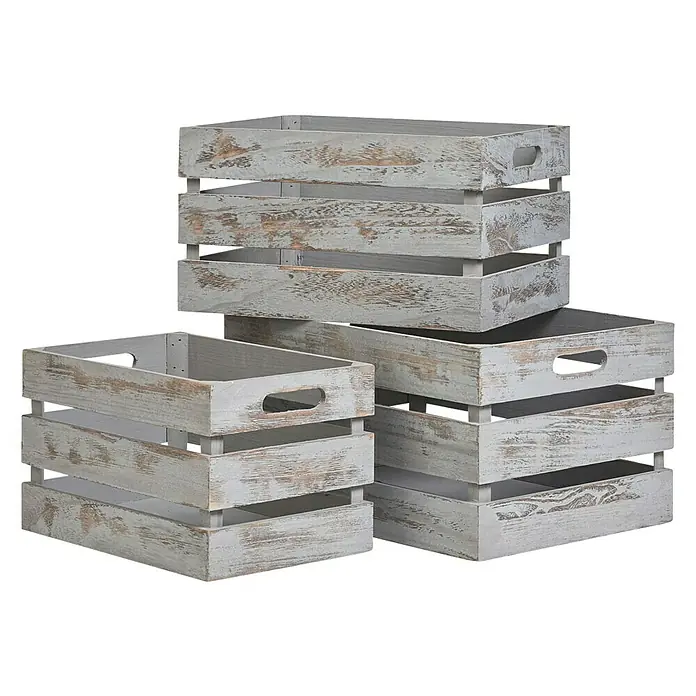 Zeller Present Holzkiste - L x B x H: 31 x 21 x 18,7 cm, Grau - Gestapelte, weiße Holzkisten mit rustikalem Charme, ideal zur Aufbewahrung und Dekoration. Die Kisten sind robust und vielseitig einsetzbar.