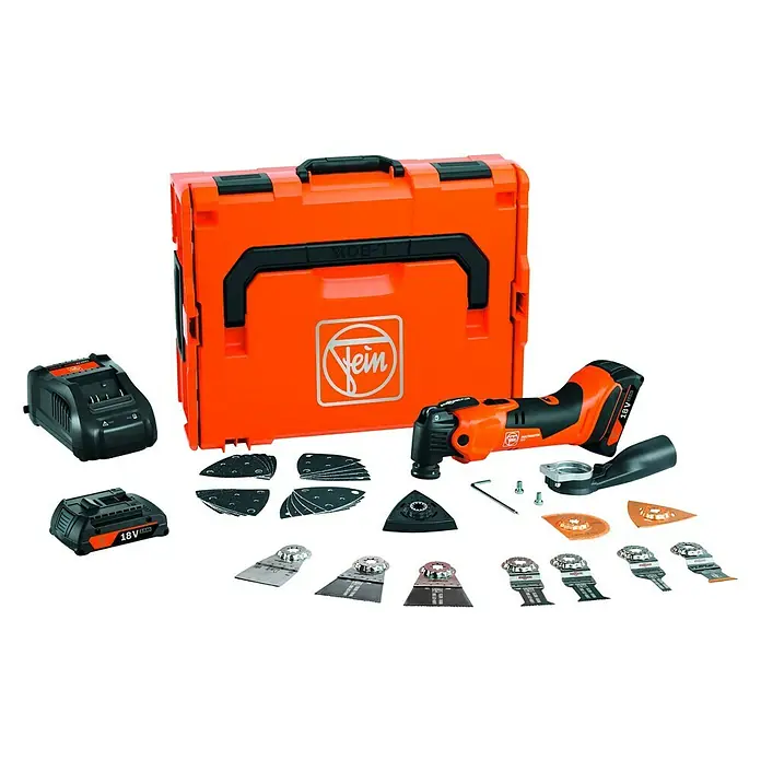 Fein AMPShare 18V Akku-Multifunktionswerkzeug MultiMaster AMM500 Plus Top 2AH AS - 18 V, 2 Akkus, 2 Ah, Leerlaufschwingzahl: 11.000 /min - 18.500 /min - Fein Akku-Multitool im Set mit Zubehör und robustem Transportkoffer. Ideal für vielfältige Anwendungen in Handwerk und Industrie.