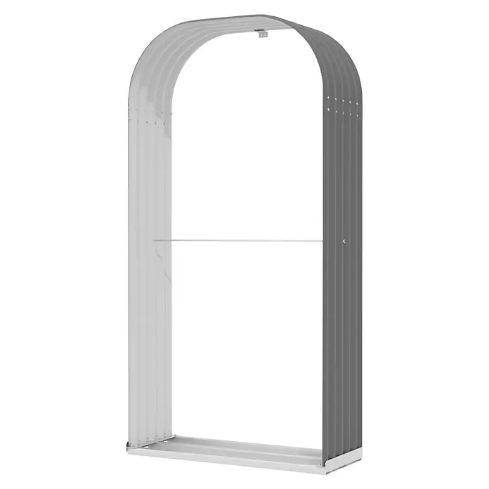 Vitavia Kaminholzregal Lignum 401 - 40 x 99 x 200 cm, Stahl, Granit - Abbildung eines Gewächshausbogens aus Metall mit eingebautem Regal. Das Gestell ist robust und für den Gartenbau konzipiert.