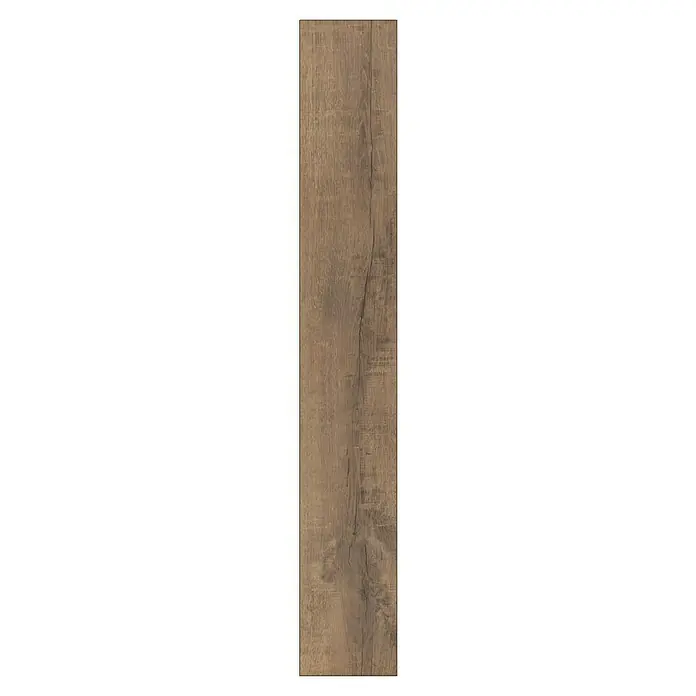LOGOCLIC Aquaprotect Smart Laminat - Tyri Oak, Landhausdiele, 1.288 x 195 x 6 mm - Hochformatiges Bild einer Holzfliese mit einem realistischen Holzdesign und feinen Details. Die Fliese ist in einem warmen Braunton gehalten.