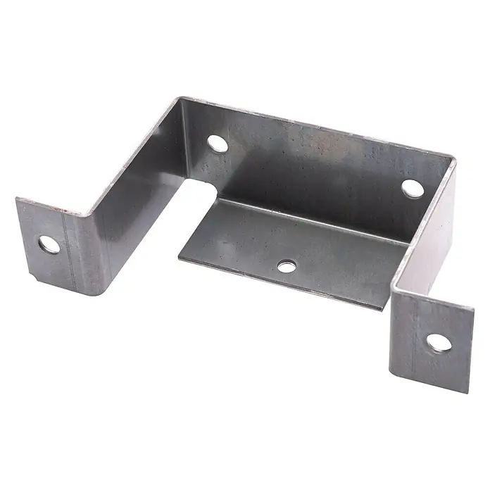 Stema Abstellstütze - 2 Stk., 76 cm, Belastbarkeit: 150 kg, Aluminium, Verzinkt - Nahaufnahme einer U-förmigen Metallhalterung mit Bohrlöchern auf schwarzem Hintergrund.