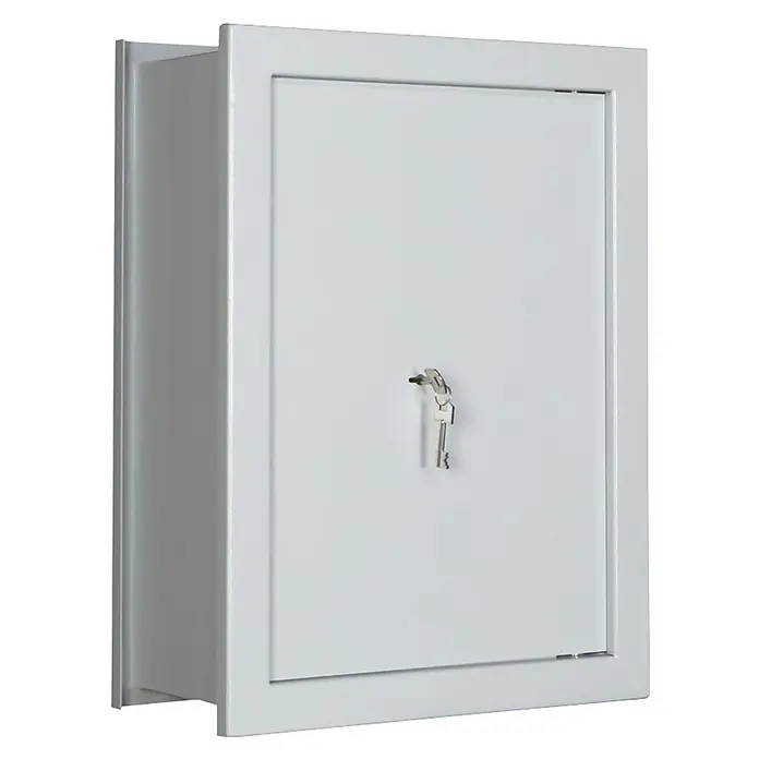 Format Wandtresor FOX 3 - Doppelbart-Hochsicherheitsschloss, L x B x H: 220 x 440 x 600 mm - Weißer Sicherheitsschrank mit Schlüssel. Ideal zur sicheren Aufbewahrung von Wertgegenständen im Haus oder Büro.