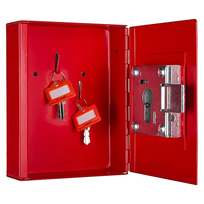 Format Notschlüsselkasten NS 2 PHZ - L x B x H: 34 x 120 x 150 mm - Roter Schlüsselschrank mit zwei Schlüsseln, ideal zur sicheren Aufbewahrung wichtiger Schlüssel in Notfällen.