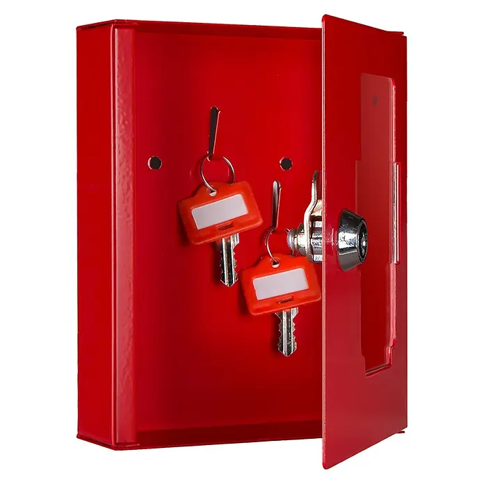Format Notschlüsselkasten NS 2 - L x B x H: 34 x 120 x 150 mm - Roter Schlüsselschrank mit offenem Schloss und zwei Schlüsseln. Ideale Aufbewahrung für Schlüssel im Büro oder zu Hause.