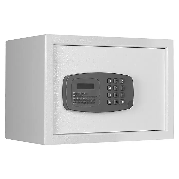 Format Möbeltresor PANTHER - L x B x H: 250 x 350 x 250 mm, Elektronisches Zahlenschloss, Volumen: 14 l - Hellgrauer elektronischer Safe mit schwarzem Digitaltastenfeld und Display.