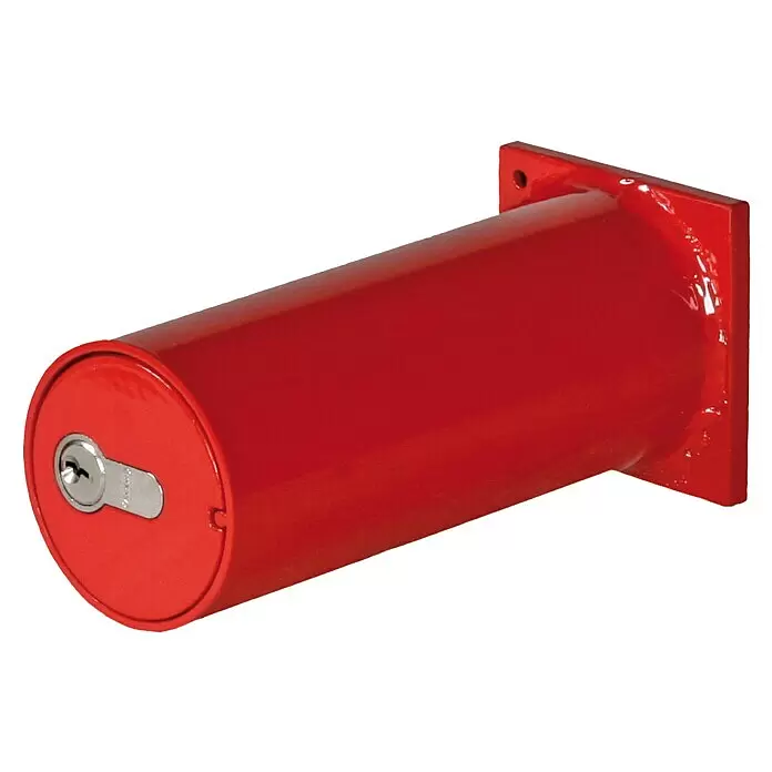 Format Rohrtresor R 1 - Länge: 156 mm, Stahl, Ausstattung: Geldbombe - Roter zylindrischer abschließbarer Sicherheitspfosten mit Montageplatte.