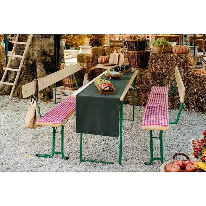 Sunfun Gasilska garnitura  (3 -del., Les iglavcev/Jeklo, Zložljivo, Natur/Zelena, Z naslonjalom) | 8281 - Festzeltgarnituren | ICAF - Sommermöbel individual | ICA - Sommermöbel | IC - Freizeit im Garten | I - Stadtgarten | BAUHAUS