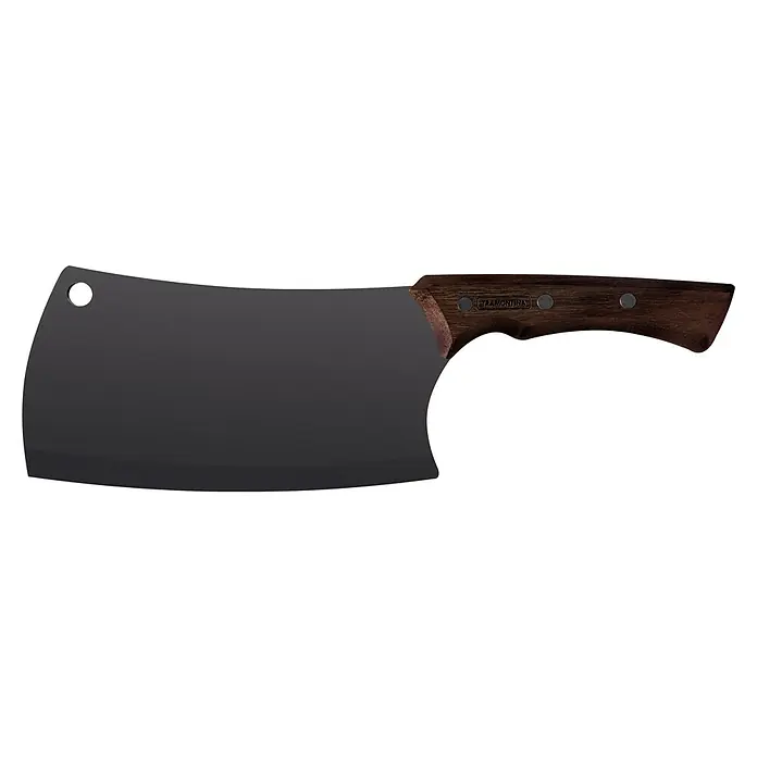 Tramontina Churrasco Hackmesser - Edelstahl - Das Bild zeigt ein Hackmesser mit einer breiten, grauen Klinge und einem dunklen Holzgriff. Ein robustes Werkzeug für die Küche.