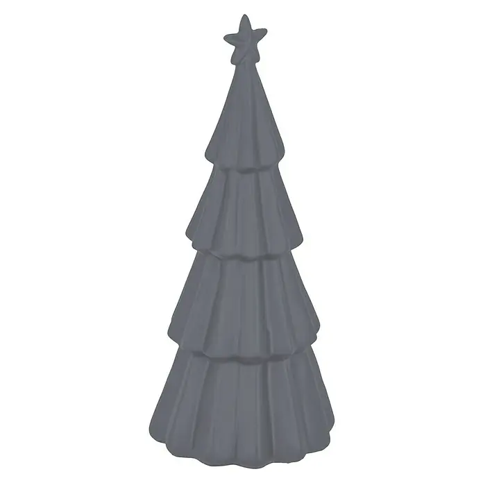 Dekofigur Baum - Ø x H: 11 x 27 cm, Grau, Kunststoff - Grauer Keramik-Weihnachtsbaum mit Stern an der Spitze, dreistufiges Design. Perfekte, stilvolle Weihnachtsdekoration für die Festtage.