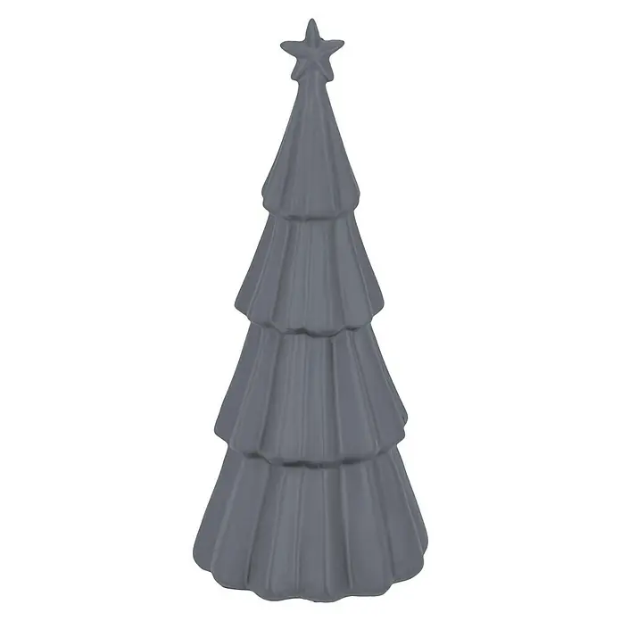 Dekofigur Baum - Ø x H: 11 x 27 cm, Grau, Kunststoff - Grauer Deko-Weihnachtsbaum mit Sternspitze, ideal für festliche Akzente und eine stimmungsvolle Dekoration in der Weihnachtszeit.