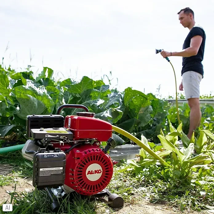 AL-KO Benzinwasserpumpe BMP 14001 - 1,7 kW, Max. Fördermenge: 12.000 l/h - Bewässerung mit der AL-KO Gartenpumpe in Aktion. Der Helfer für die Gartenbewässerung und mehr!