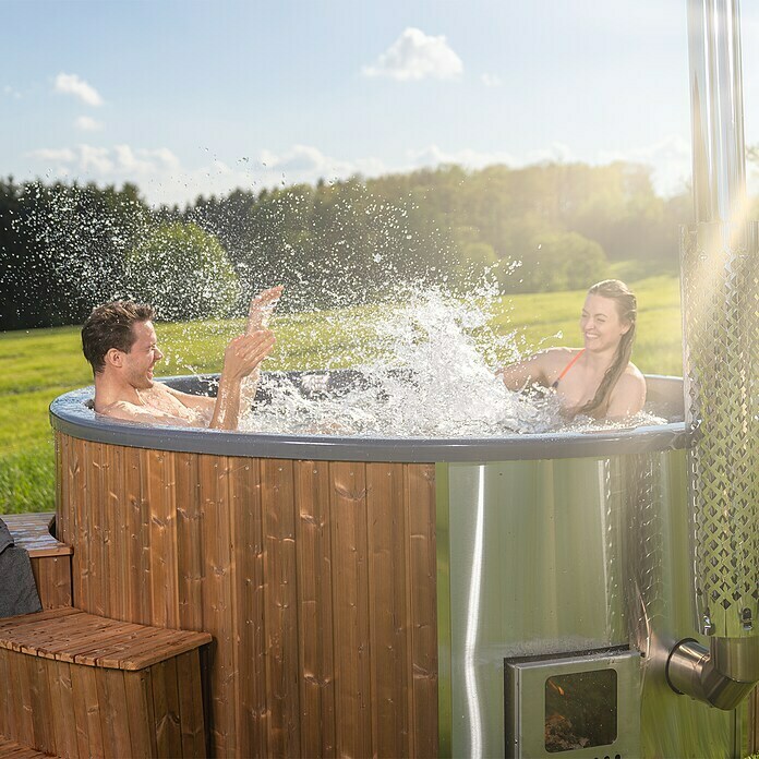 Holzklusiv Saphir 180 Hot Tub Spa Deluxe CleanDurchmesser: 200 cm, Weiß, Thermoholz, Max. Personenzahl: 4 - 6 Use Shot