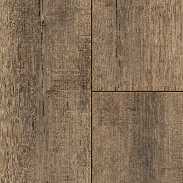 LOGOCLIC Aquaprotect Smart Laminat - Tyri Oak, Landhausdiele, 1.288 x 195 x 6 mm - Detailaufnahme eines robusten Laminatbodens in Holzoptik. Die Textur und die Farbgebung verleihen dem Boden ein natürliches und warmes Aussehen.