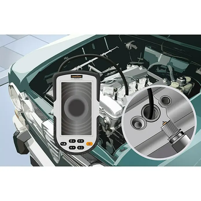 Laserliner Endoskopkamera VideoPocket - Länge Schwanenhals: 100 cm, Durchmesser Kamerakopf: 8 mm - Das Laserliner VideoPocket inspiziert den Motorraum mit seiner Endoskop-Kamera, um Probleme zu diagnostizieren und zu beheben.