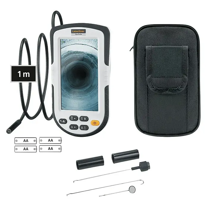 Laserliner Endoskopkamera VideoPocket - Länge Schwanenhals: 100 cm, Durchmesser Kamerakopf: 8 mm - Laserliner VideoPocket Inspektionskamera mit Zubehör. Ideal für Inspektionen an schwer zugänglichen Stellen.