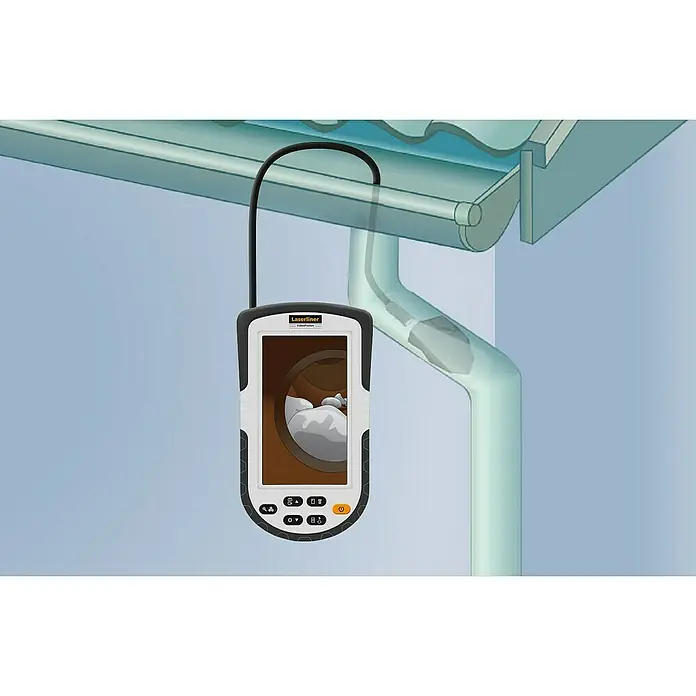 Laserliner Endoskopkamera VideoPocket - Länge Schwanenhals: 100 cm, Durchmesser Kamerakopf: 8 mm - Endoskopie-Kamera "Laserliner VideoPocket" zur Inspektion von Dachrinnen, zeigt Verstopfungen auf dem Display. Ideal für Hausbesitzer zur Wartung.