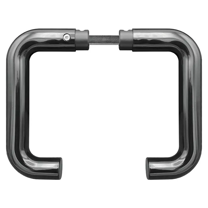 Portaferm Drückerpaar Stahlkern - Schwarz, Stärke Tür: 35 mm - 45 mm - Ein glänzender Türgriff in U-Form, aus poliertem Metall, der einen modernen Touch verleiht. Perfekt für stilvolle Eingänge.