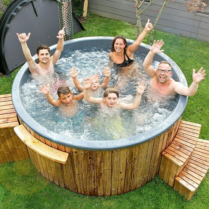 Holzklusiv Saphir 180 Hot Tub Spa DeluxeDurchmesser: 200 cm, Anthrazit, Thermoholz, Max. Personenzahl: 4 - 6 Use Shot