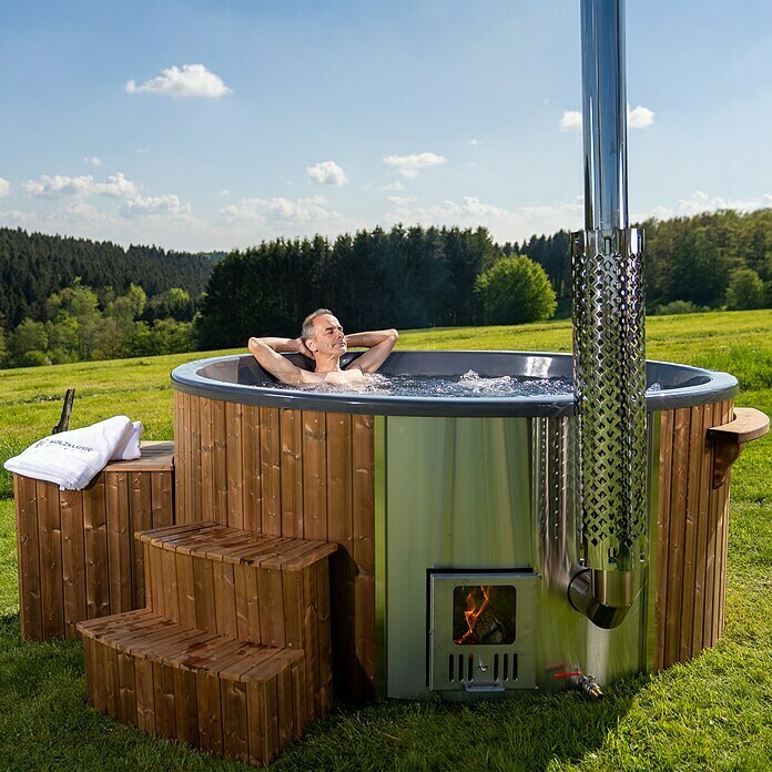 Holzklusiv Saphir 200 Hot Tub Spa DeluxeDurchmesser: 220 cm, Weiß, Thermoholz, Max. Personenzahl: 6 - 8 Use Shot