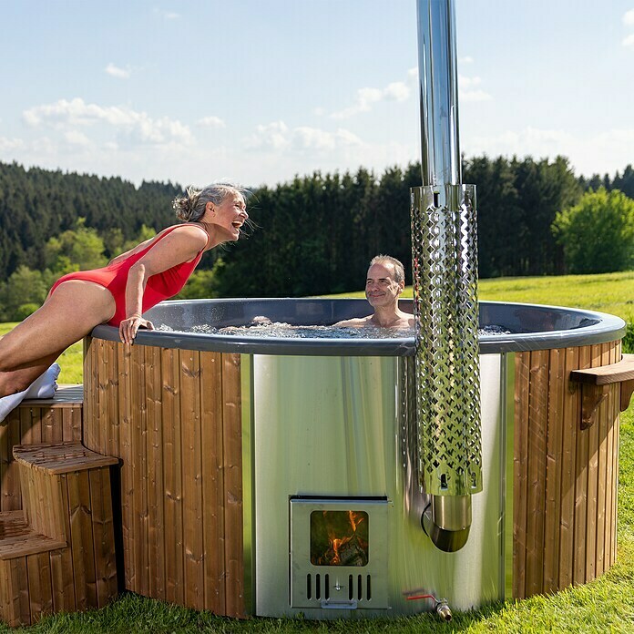 Holzklusiv Saphir 200 Hot Tub Basic DeluxeDurchmesser: 220 cm, Anthrazit, Thermoholz, Max. Personenzahl: 6 - 8 Use Shot