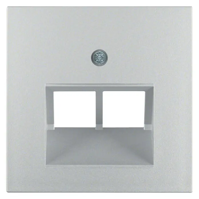Berker S.1 UAE-Abdeckung 14091404 - Aluminium, Kunststoff - Nahaufnahme einer weißen Doppel-Keystone-Wandplatte mit einer Schraube oben.