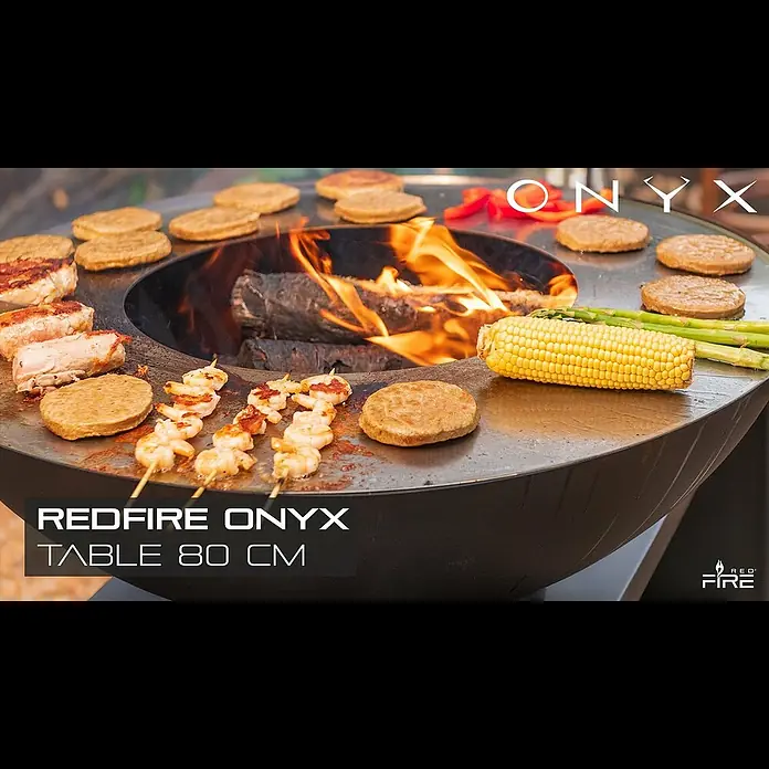 RedFire Feuerschale Onyx - Durchmesser: 80 cm, Stahl, Ablagefläche - RedFire ONYX Classic Table 80 cm Steel - Black - Lifestyle video