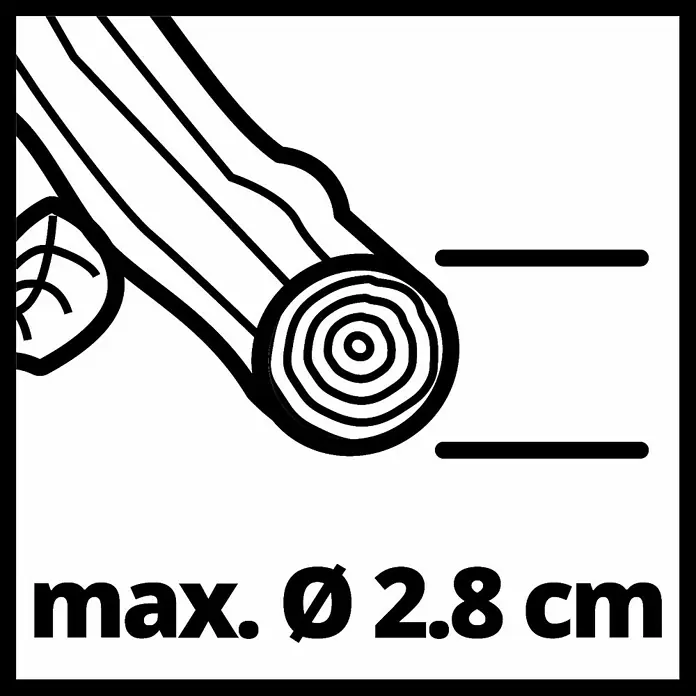 Einhell Tijeras de podar de batería GE-LS18 - 18 V, 2,5 Ah - Símbolo con un tronco de árbol y "max. Ø 2.8 cm", que indica el tamaño máximo del tronco para un producto.